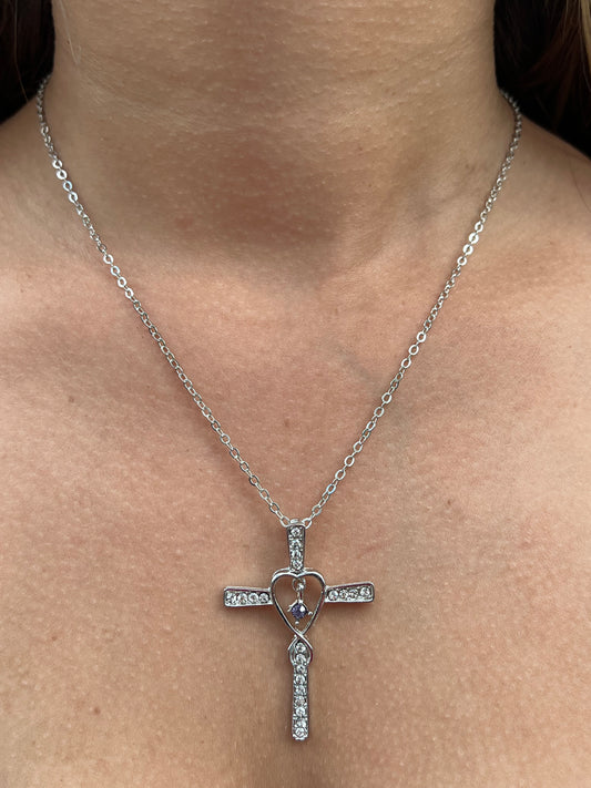 Infinity cross heart necklace set Purple 18‘’