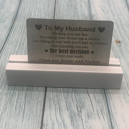♥ My Husband Wallet Insert Card Anniversary Gifts, Love Note, Deployment Birthday  ♥