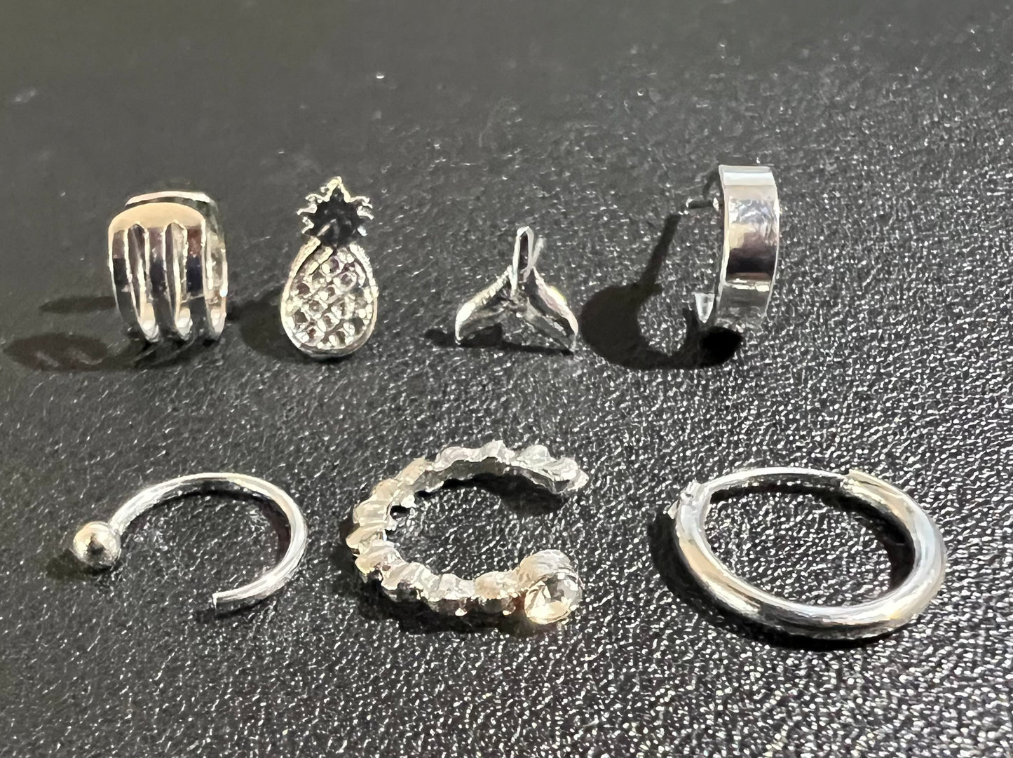 🍍 Alloy Fishtail & Pineapple Fruit Earrings – 7-Piece Set