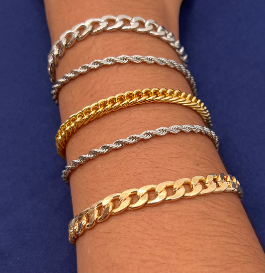 5-Piece Gold & Silver Plated Bangle Bracelet Set for Women – Mixed Metal Stackable Jewelry