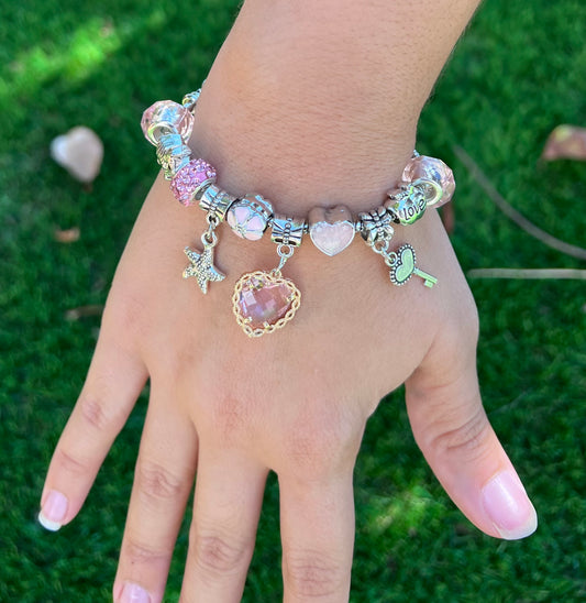 CUTE Heart-Shaped Crystal Charm Bracelet for Girls – Pink Fashion Jewelry Gift 🎀