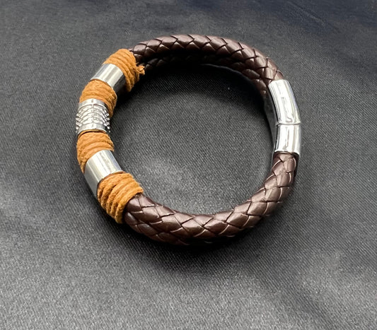 Men’s PU Leather Woven Bracelet – Simple Magnetic Clasp Wristband