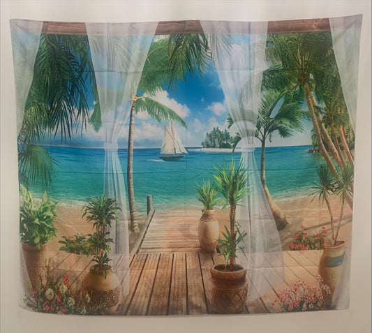 🔥SALE🔥 59"x 51.2" Ocean Beach Tapestry,Coconut Tree Tapestry Wall