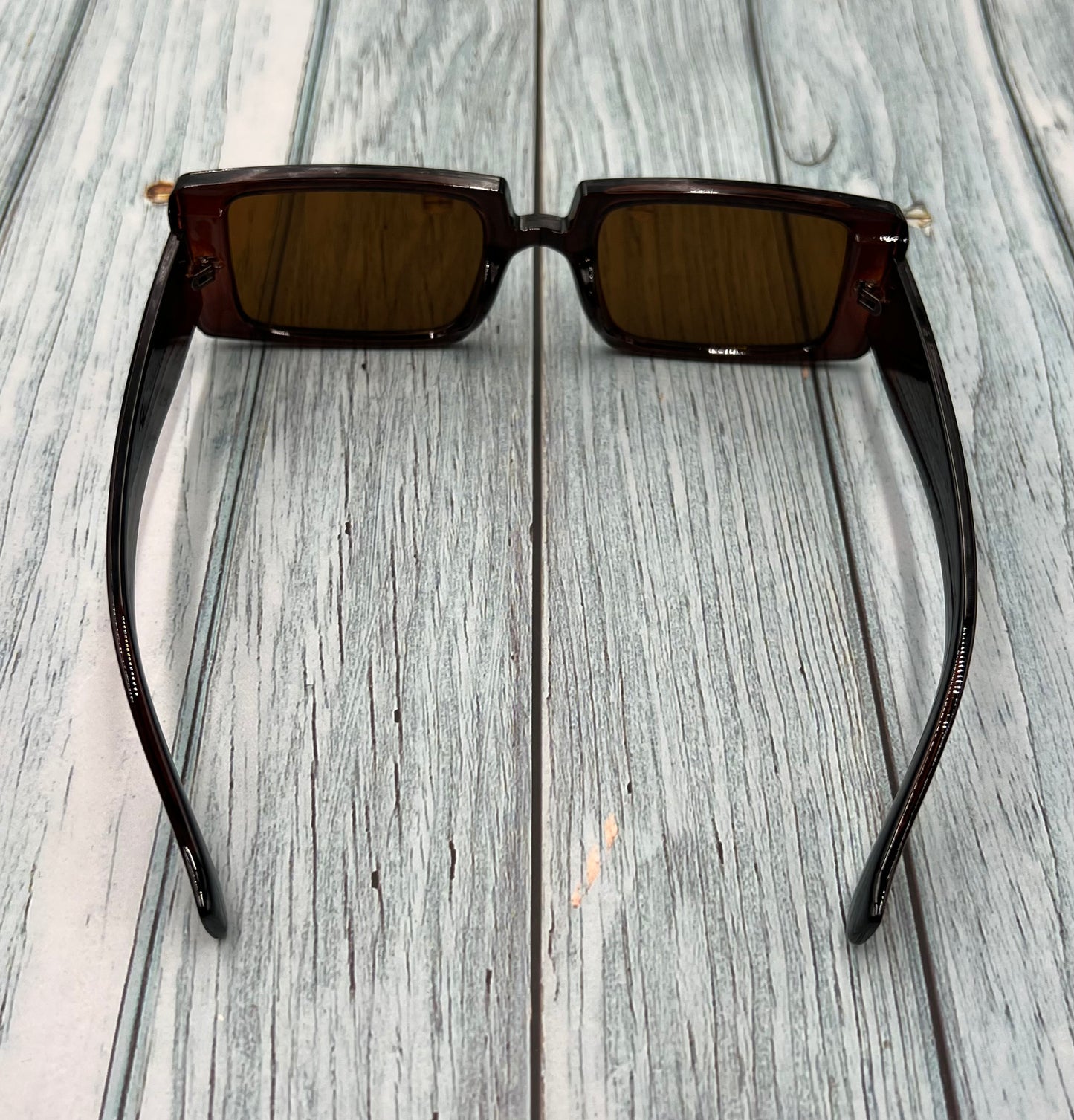 🔥HOT🔥 Fashionable Geometric Square Small Frame Fluorescent Dark Brown Sunglasses