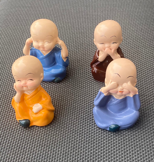 CUTIE Set of 4 Buddha Monk Statues Miniature Figurines