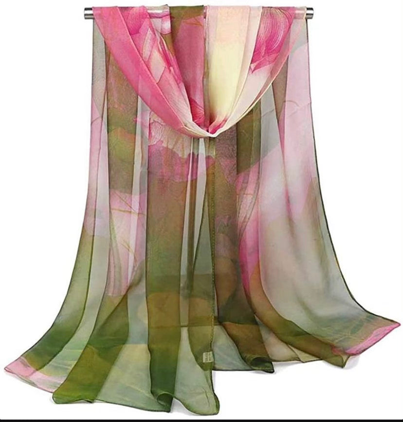 Lightweight Floral Print Scarf Shawl – Georgette Silk, 160x50cm