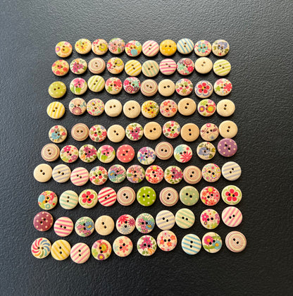 100pcs 15mm 2 Holes Mixed Flower Wooden Button Sewing Scrapbooking  Craft New