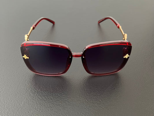 UV400Lenses Bee Square Metal New Fashion Retro Sunglasses - Red