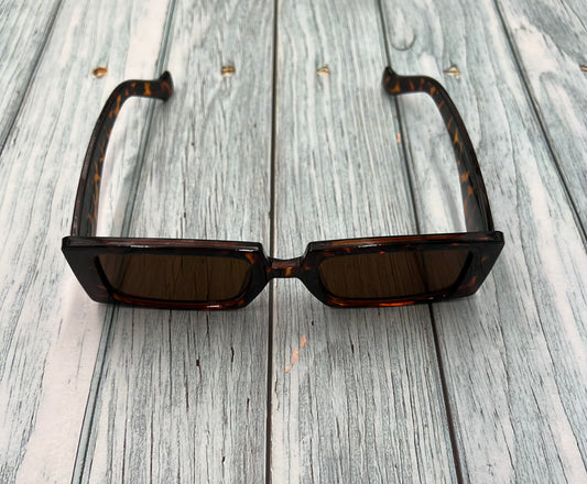 NEW Fashionable Geometric Square Small Leopard Print Frame Fluorescent Sunglasses with Brown Lens