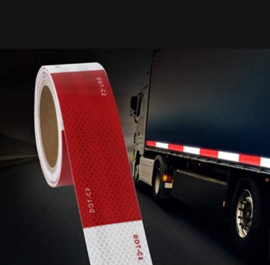 Reflective Safety Tape DOT C2 – 30ft Waterproof Red & White Conspicuity Tape for Vehicles, Trailers, Trucks