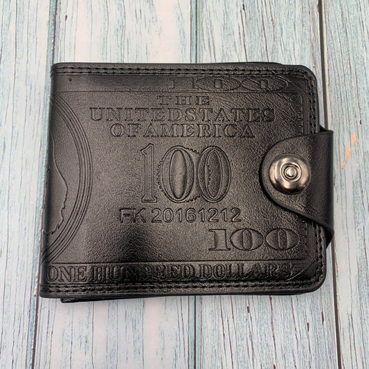 Men's Leather Wallet Bifold Card Photo Holder Handbag US 100 Dollar Bill Purse Black