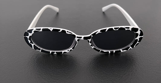Women's Cow Print Thick Frame Sunglasses with Black Lens