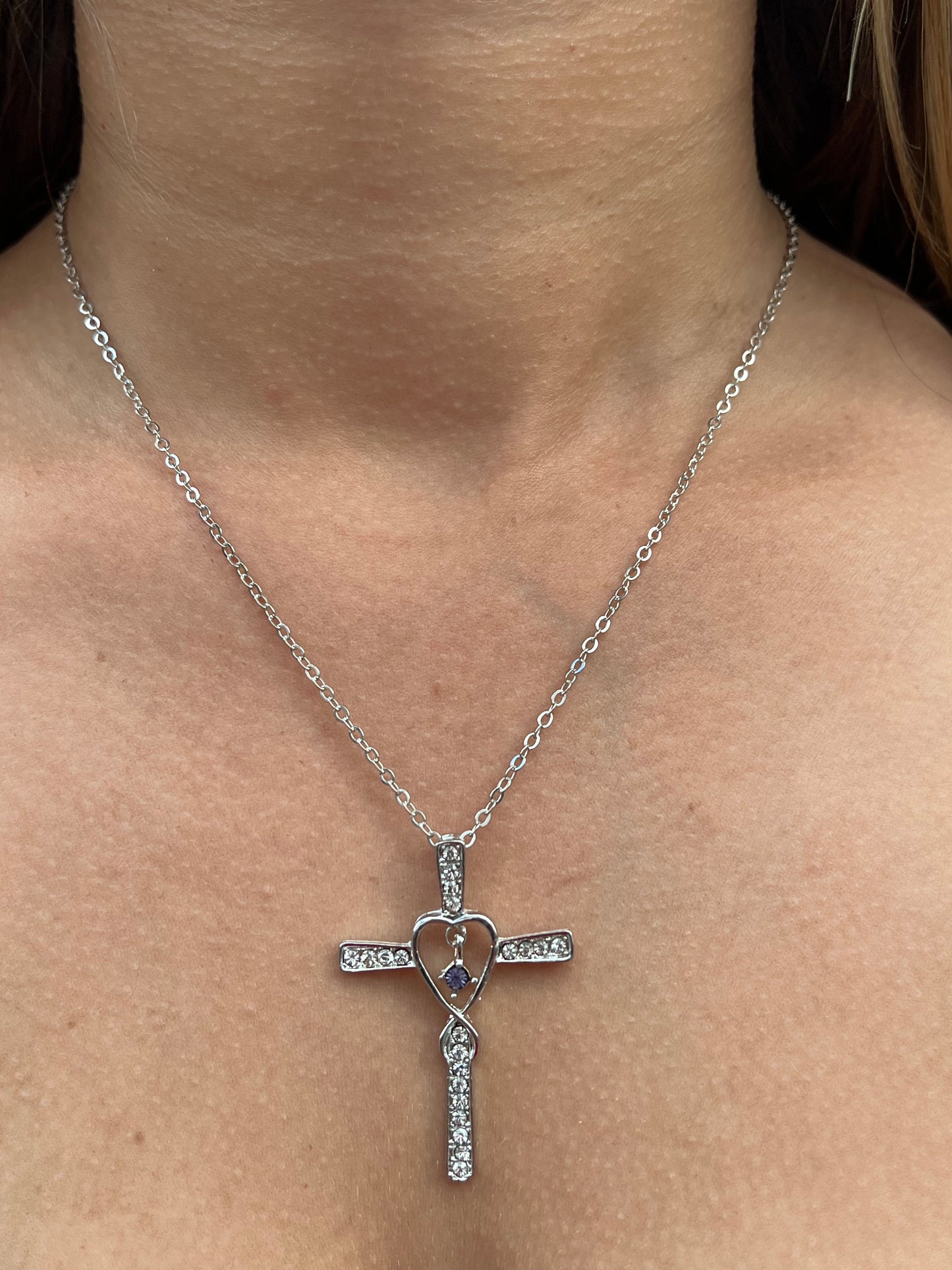 Infinity cross heart necklace set Purple 18‘’