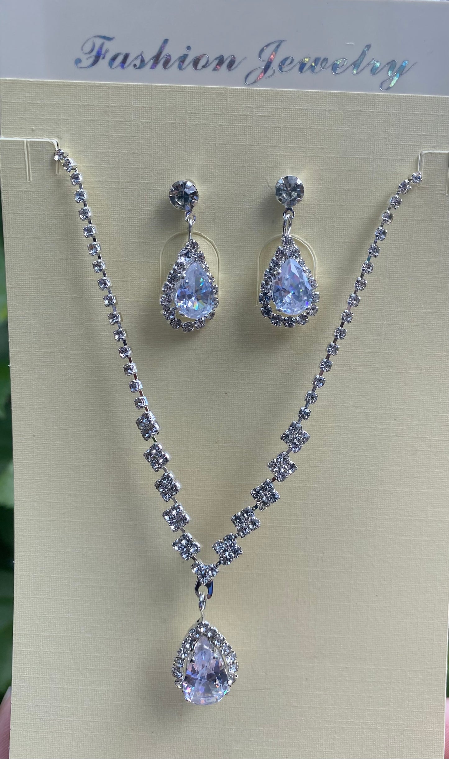 👰 Elegant Angel Teardrop Rhinestone & Zircon Bridal Jewelry Set – Necklace & Earrings for Weddings