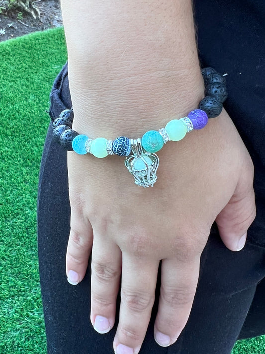 Chakra Lava Rock Bracelet Handmade Glow in the Dark Stretch Beaded Bracelet for Men and Women