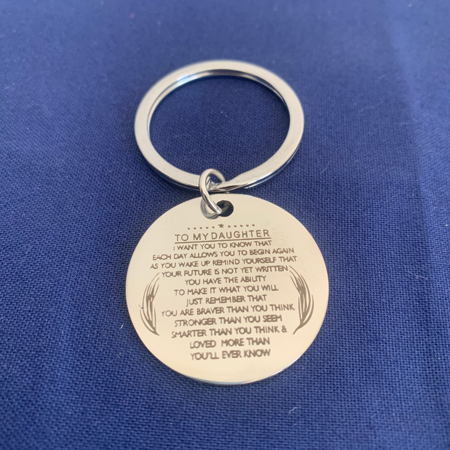 To My Daughter Keychain – Stainless Steel Engraved Gift from Mom & Dad