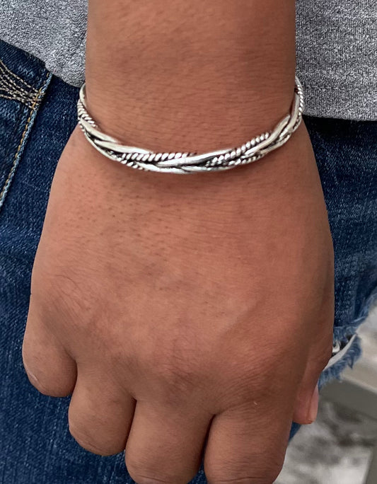 Silver Mens Bracelet Thai Handmade Vintage Open Bangle Twisted Cuff Bracelets