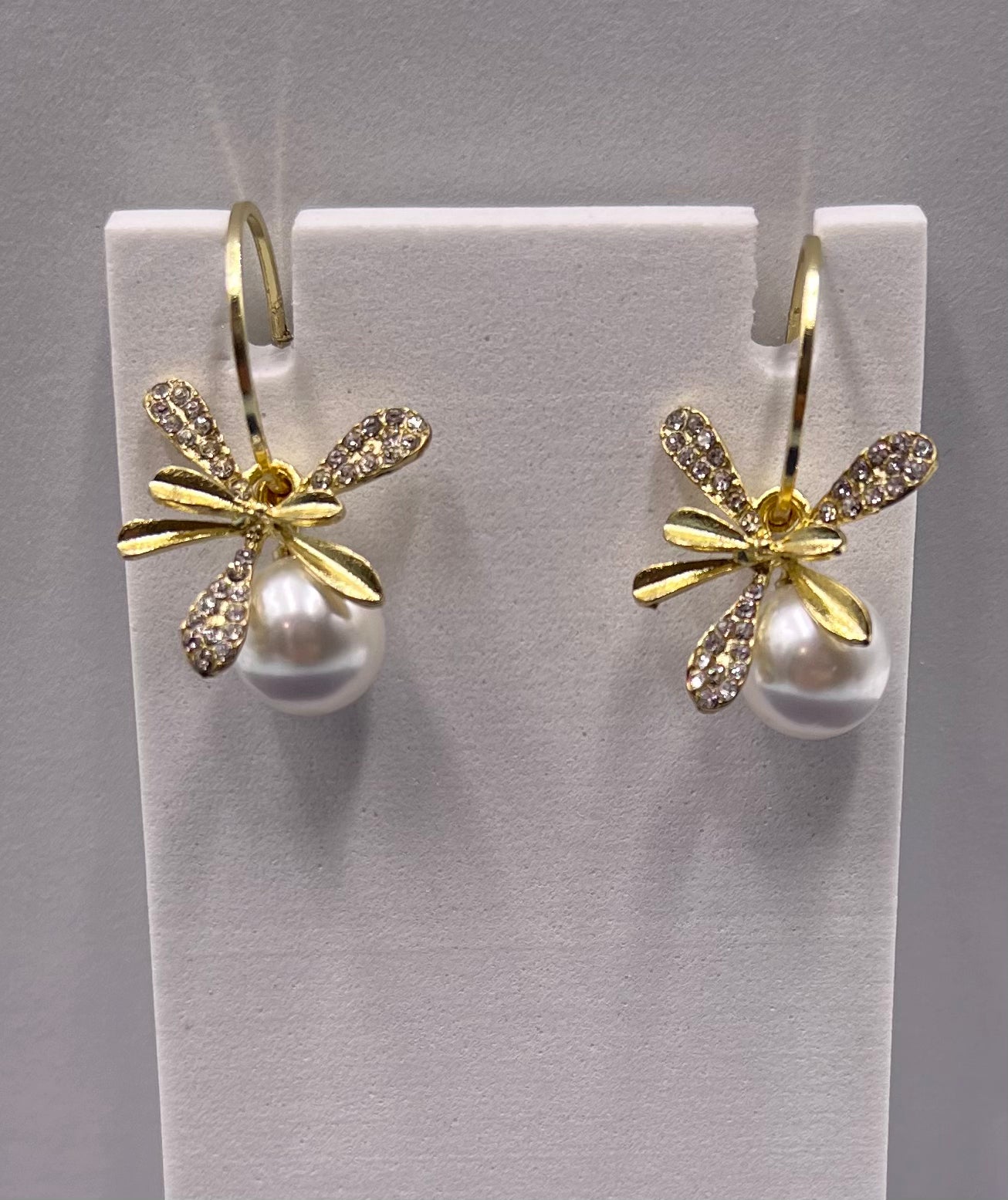 14K Gold Flower Pearl Zircon Drop Earrings – 12MM Pearl Bridal Studs for Women | Elegant Wedding Jewelry