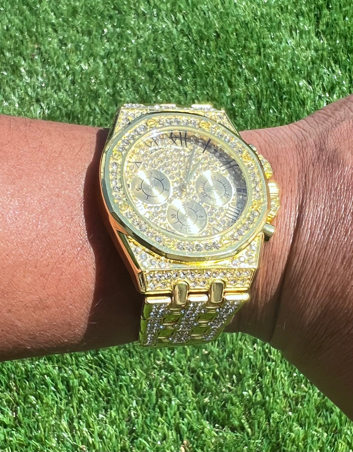 1pc Men GOLD Triple Dial Quartz Watch