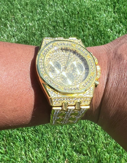 1pc Men GOLD Triple Dial Quartz Watch