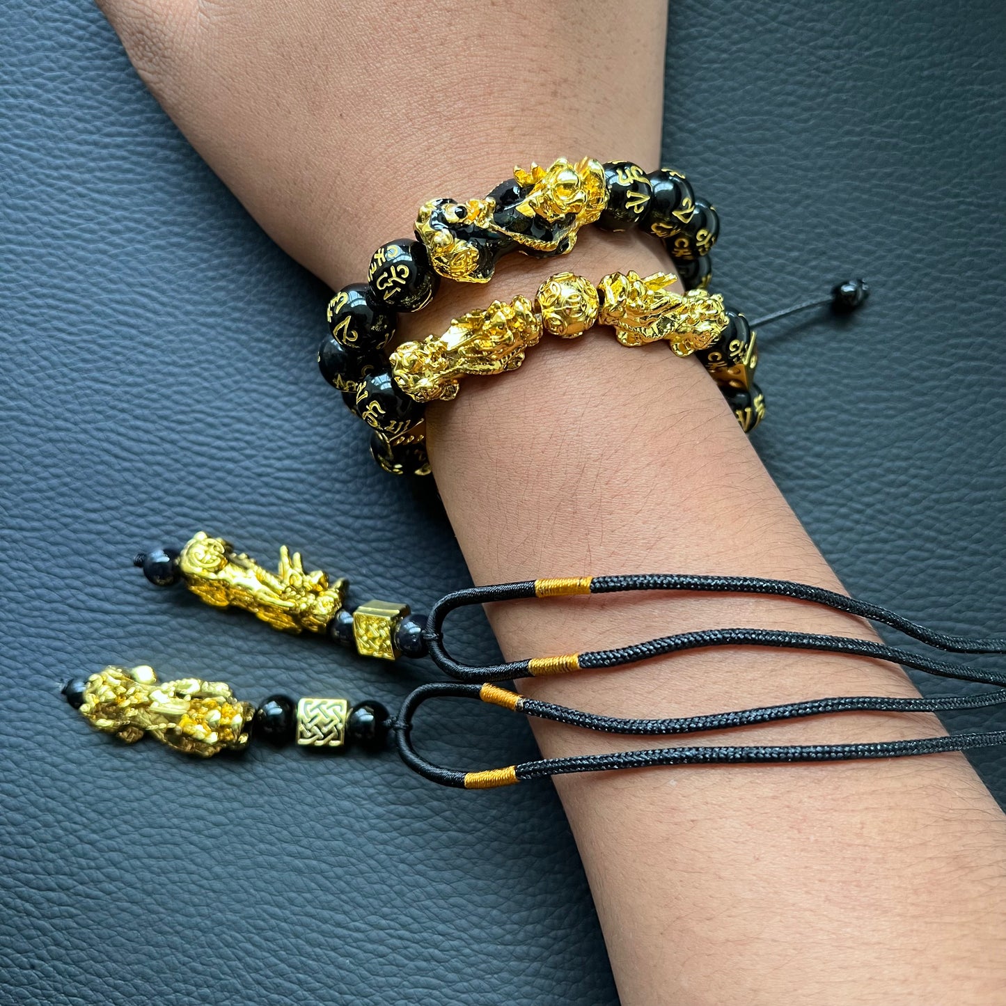 4Pcs Pi Xiu Obsidian Feng Shui Bracelet & Necklace Set – Wealth, Luck, Protection Amulet Jewelry