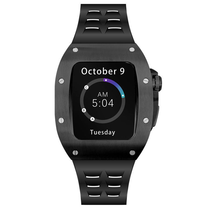 🖤 Full Black 45mm Luxury Silicone Band & Case for Apple Watch Series 7/8