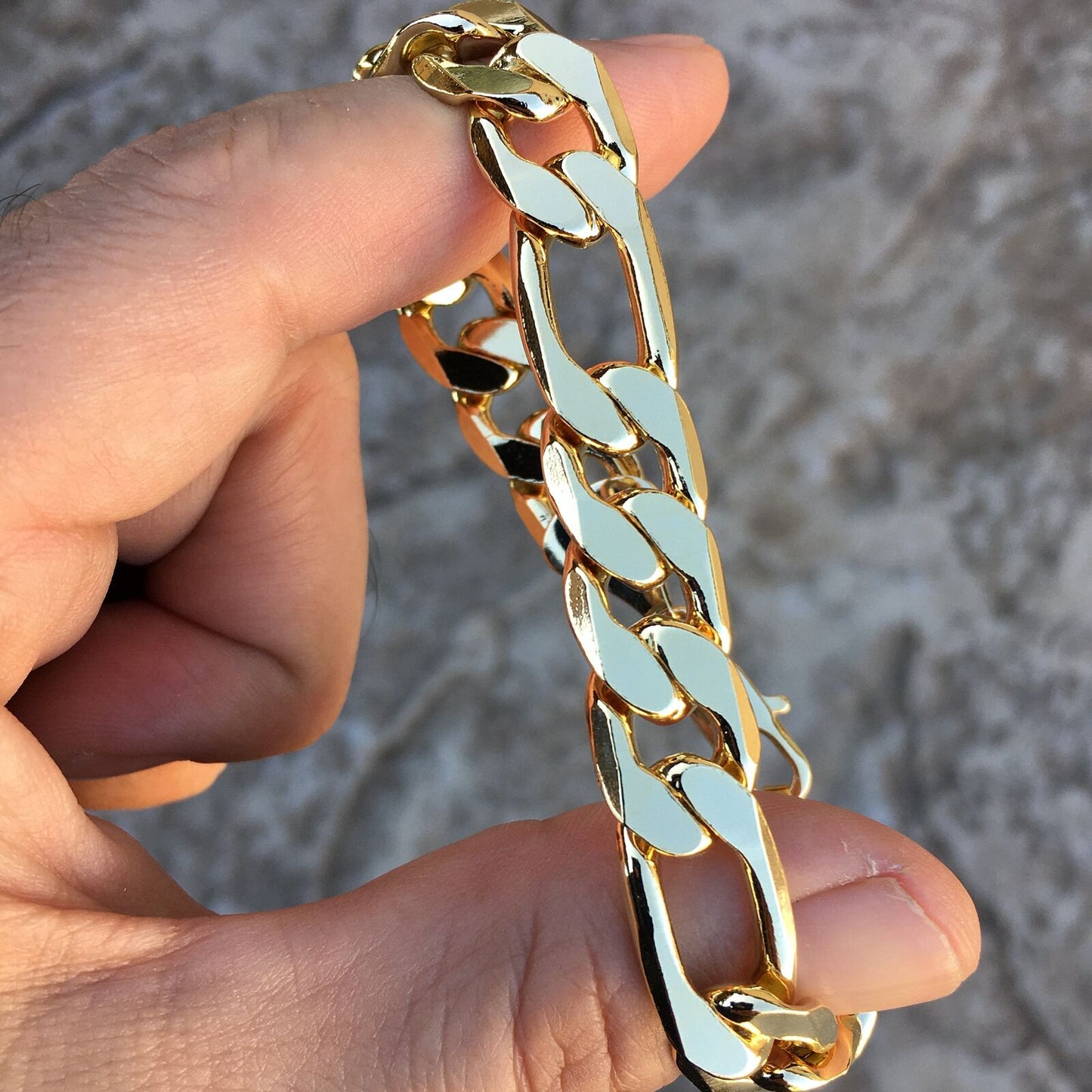 Men's 14K Gold Plated Figaro Hip Hop Bracelet 9" Inch x 12 MM Thick Wrist Chain