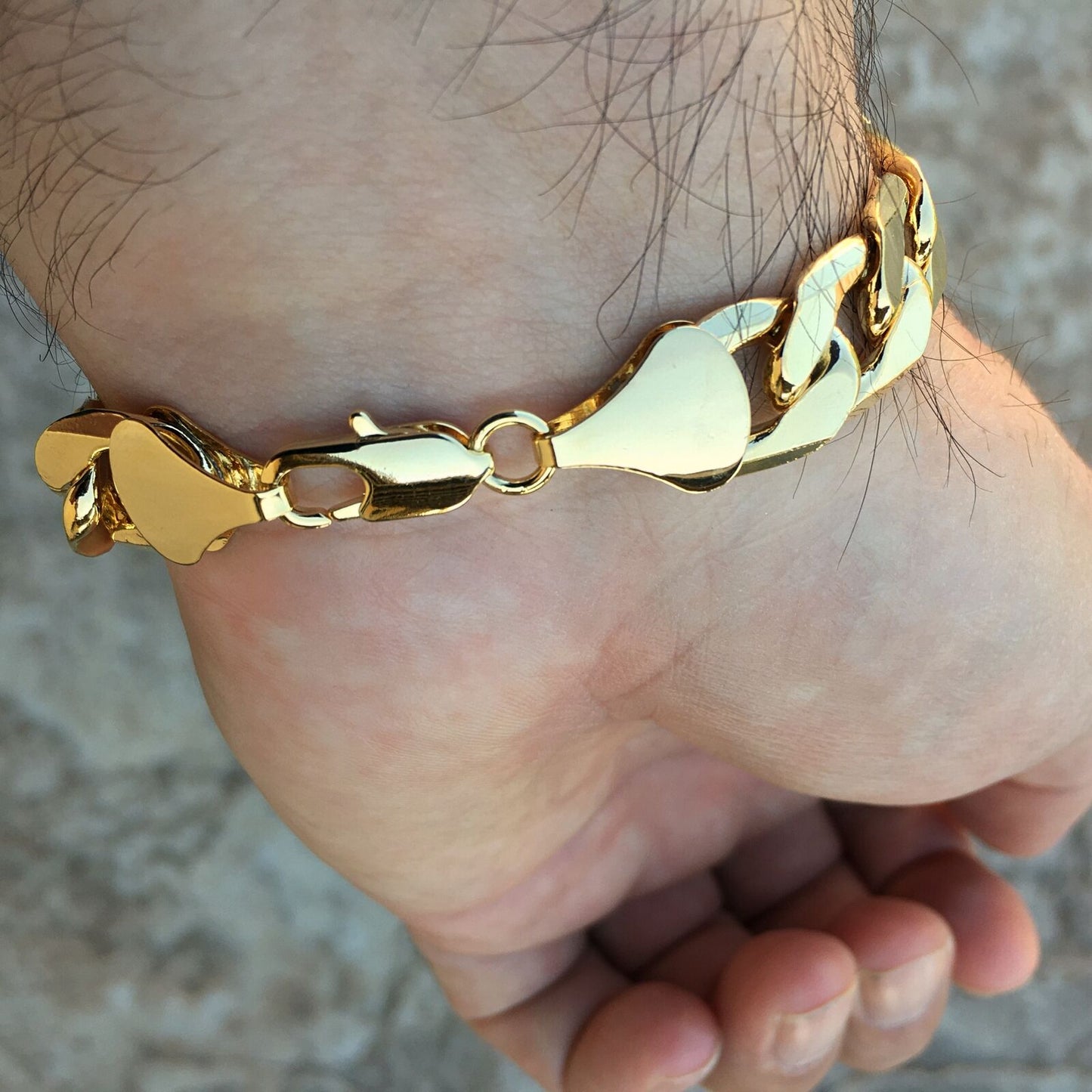 Men's 14K Gold Plated Figaro Hip Hop Bracelet 9" Inch x 12 MM Thick Wrist Chain
